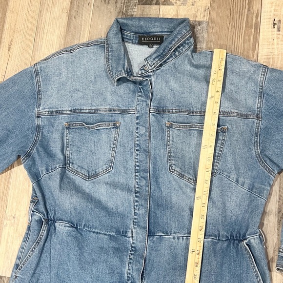 Eloquii Denim Boiler Suit Jumpsuit Light Wash Blue Long Sleeve Plus Size 22 - Picture 4 of 10